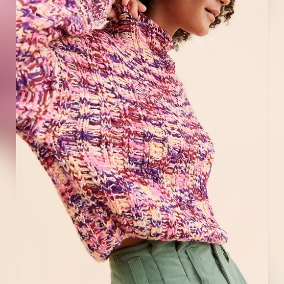 Sage The Label Tutti Frutti Turtleneck Loose Knit Sweater MEDIUM Purple Motif - Picture 4 of 9
